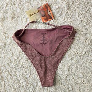 NWT NEENA Pink Sparkle Shimmer Bikini Thong Bottom, Size Small